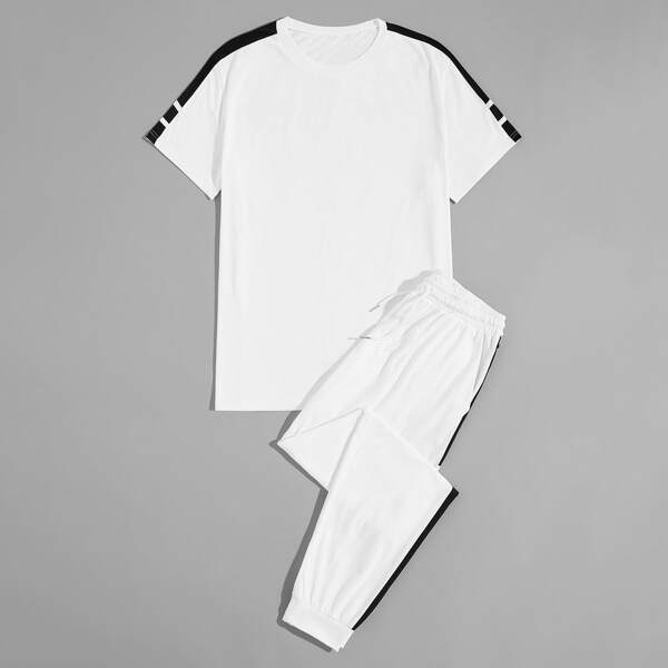 

Men Contrast Sideseam Tee With Joggers, White