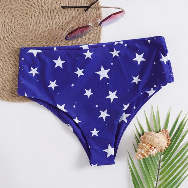 

Star Print High-Rise Bikini Bottoms, Royal blue