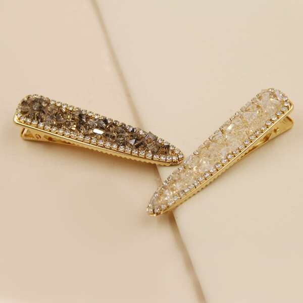 

2pcs Crystal Decor Hair Clip, Multicolor