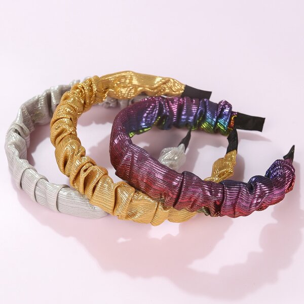 

3pcs Pleated Hair Hoop, Multicolor