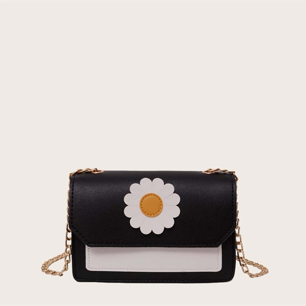 

Girls Daisy Decor Crossbody Bag, Black