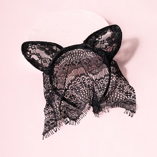

Lace Mesh Veil Ear Decor Hair Hoop, Black