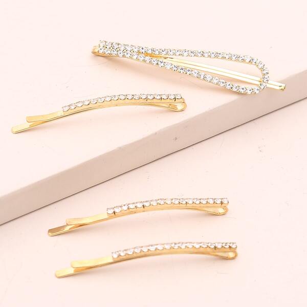 

4pcs Rhinestone Decor Bobby Pin, Gold