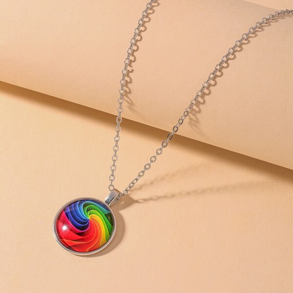 

Colorful Round Charm Necklace, Multicolor