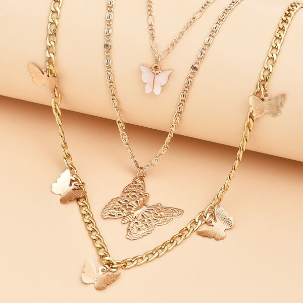 

Butterfly Charm Layered Necklace, Gold