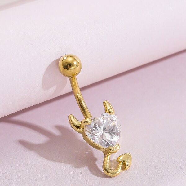 

Rhinestone Heart Belly Ring, Gold
