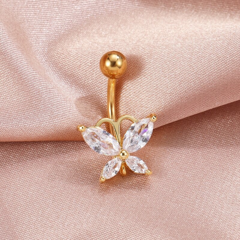 

Rhinestone Butterfly Belly Ring, Gold
