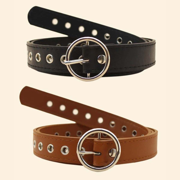 

2pcs Round Buckle Belt, Multicolor