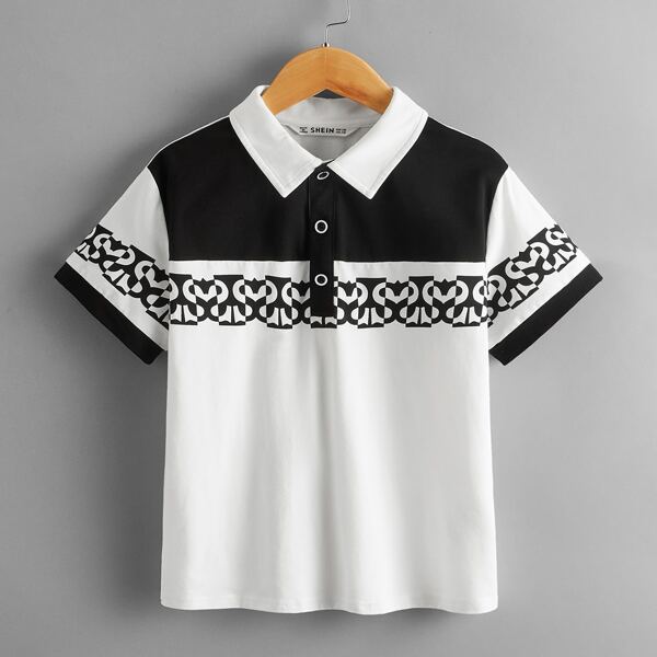 

Boys Geo Print Colorblock Polo Shirt, White