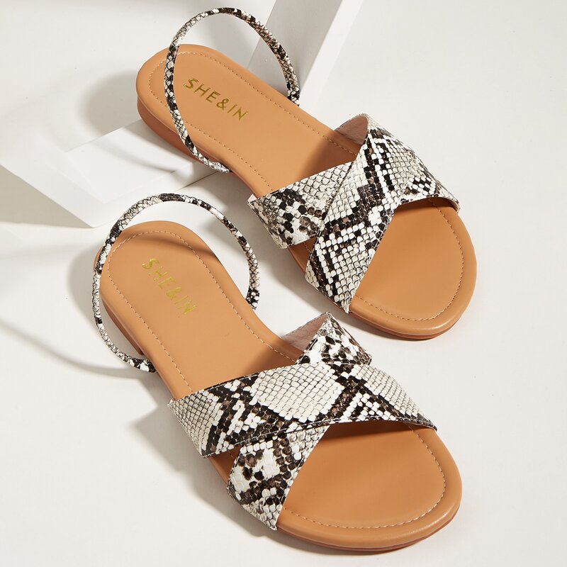 

Snakeskin Print Criss Cross Sandals, Multicolor