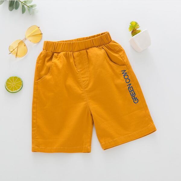 

Toddler Boys Letter Embroidered Shorts, Mustard yellow
