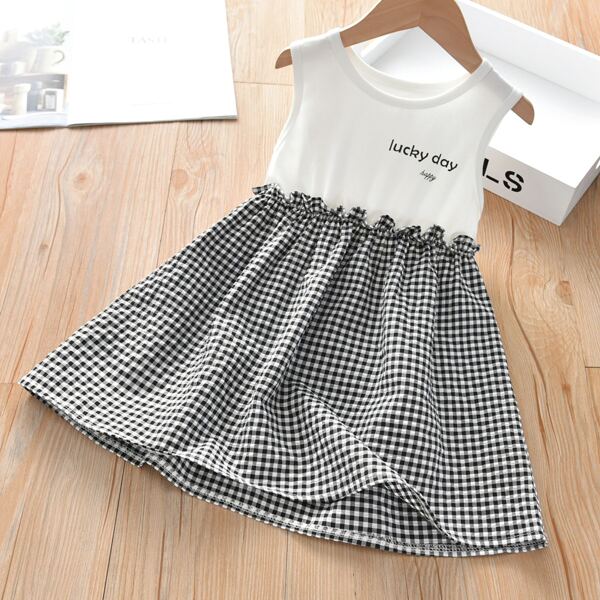 

Чёрнобелые с воланами Клетка Повседневный Платья для девочек