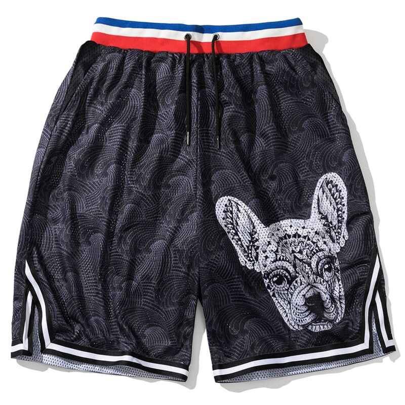

Guys Striped Dog Print Shorts, Black
