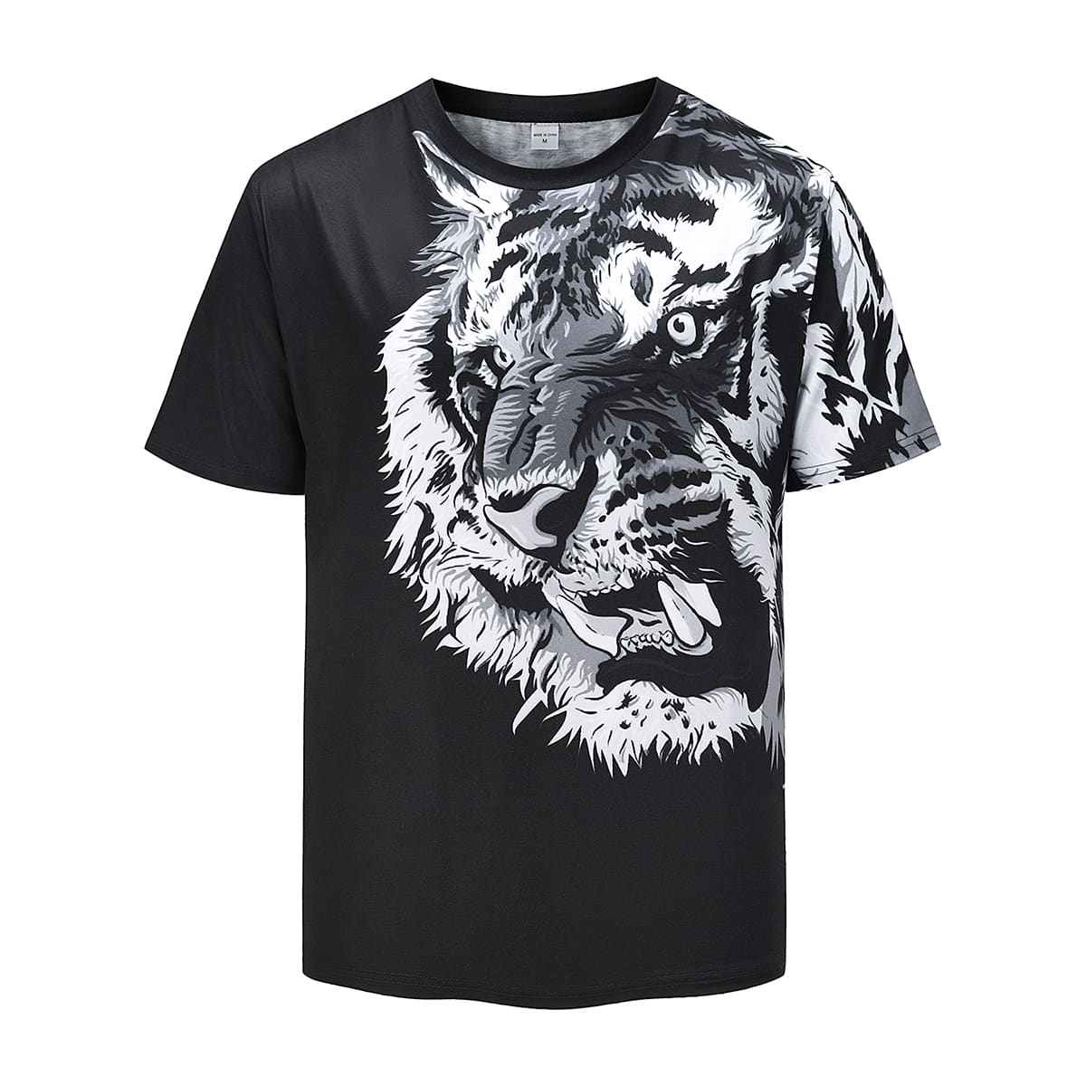 

Men Tiger Face Print Short Sleeve Tee, Black