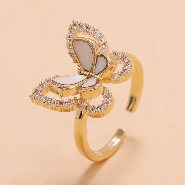 

Rhinestone Butterfly Cuff Ring, White