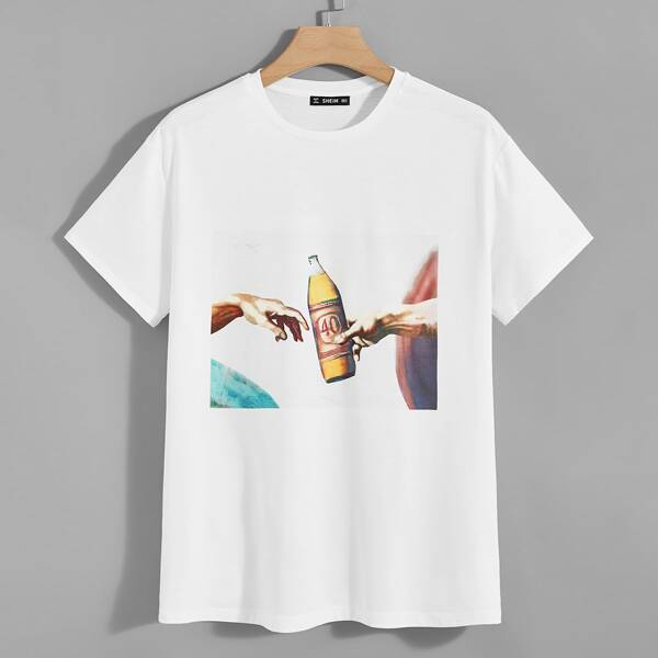 

Men Drop Shoulder Graphic Tee, White