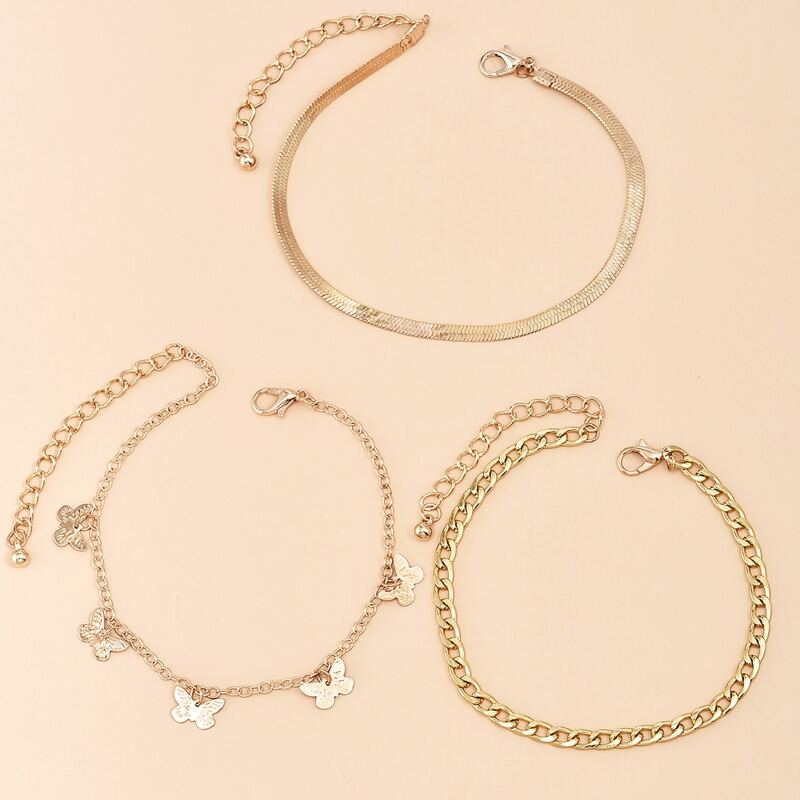 

Butterfly Charm Chain Anklet Set - 3pcs, Gold