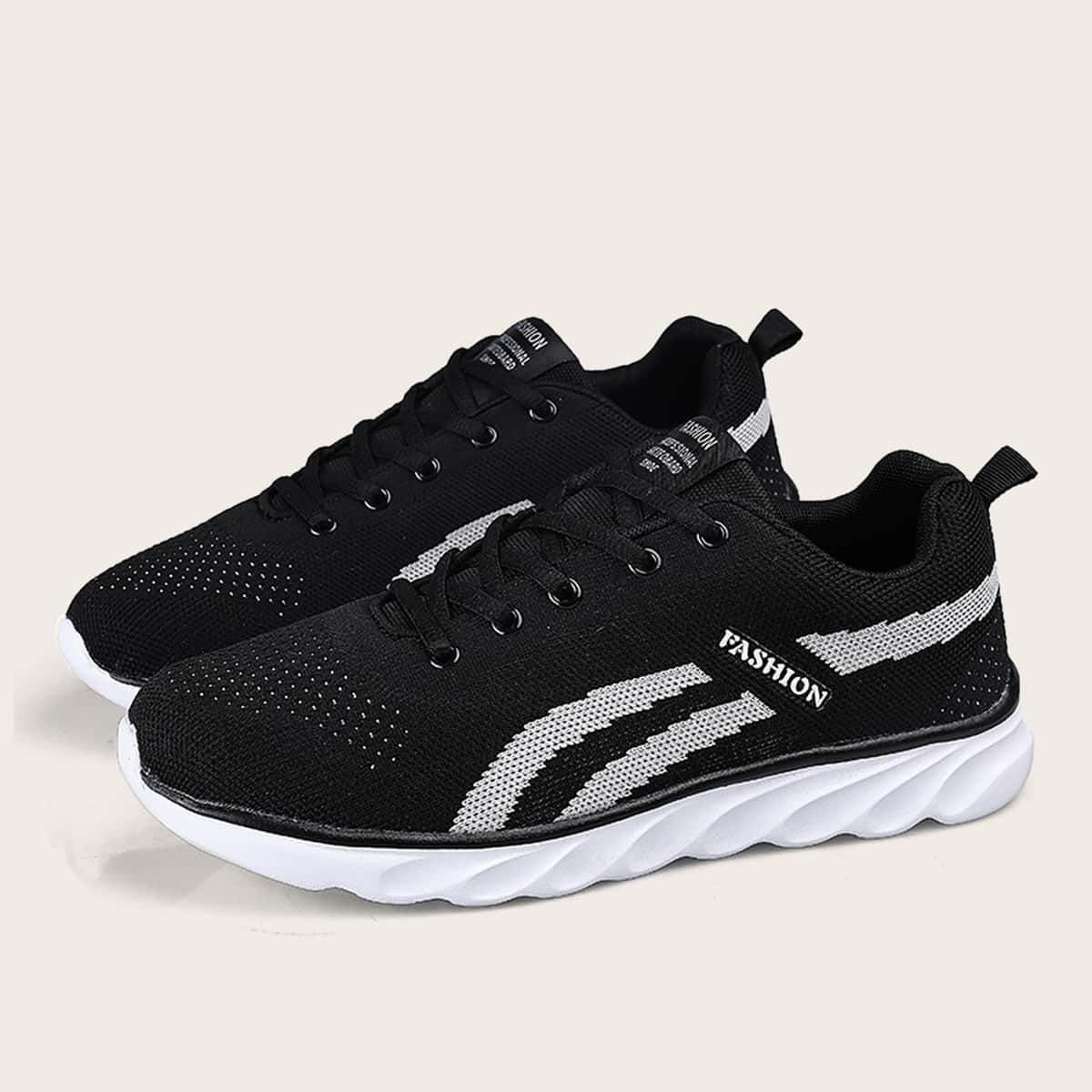 

Guys Lace-up Front Striped Graphic Sneakers, Black