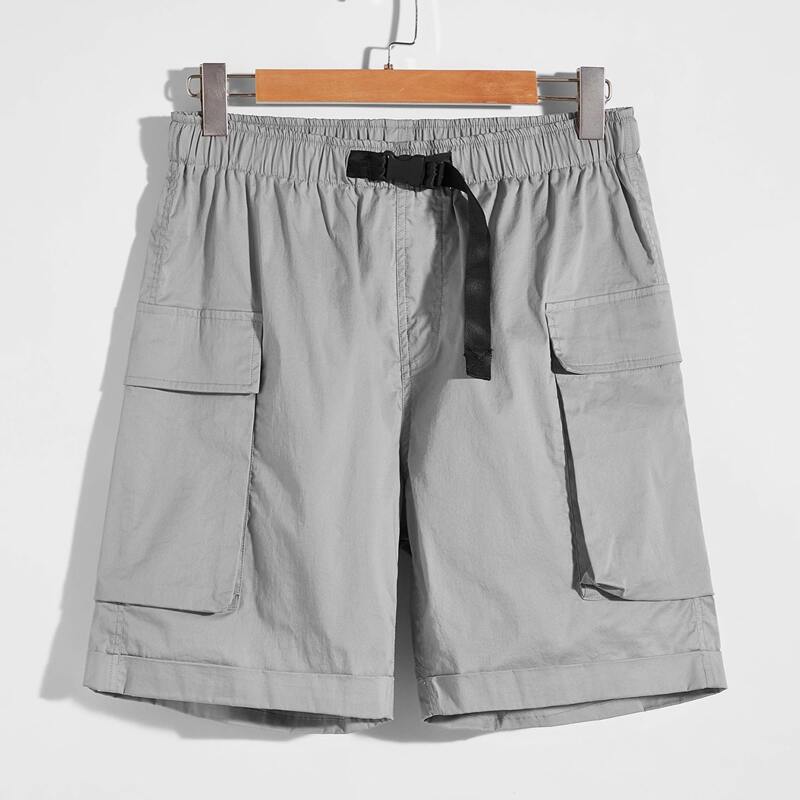 

Guys Flap Pocket Buckle Tape Shorts, Light grey