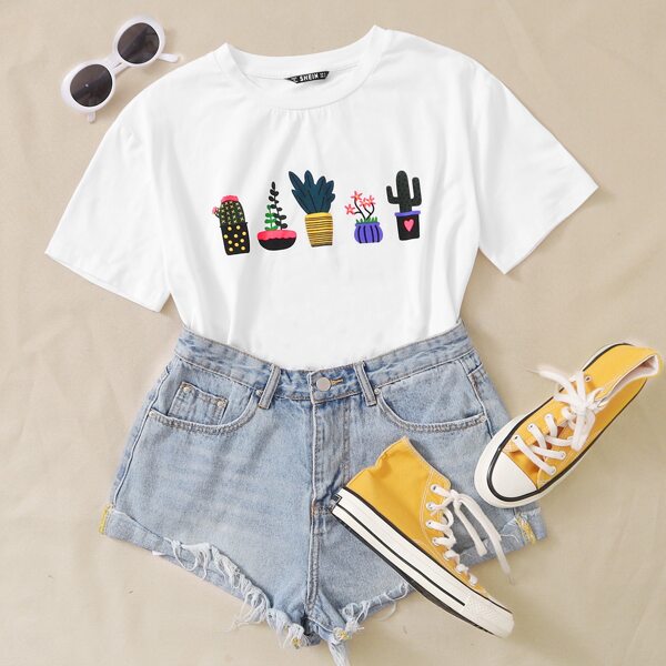 

Plus Potted Plants Print Tee, White