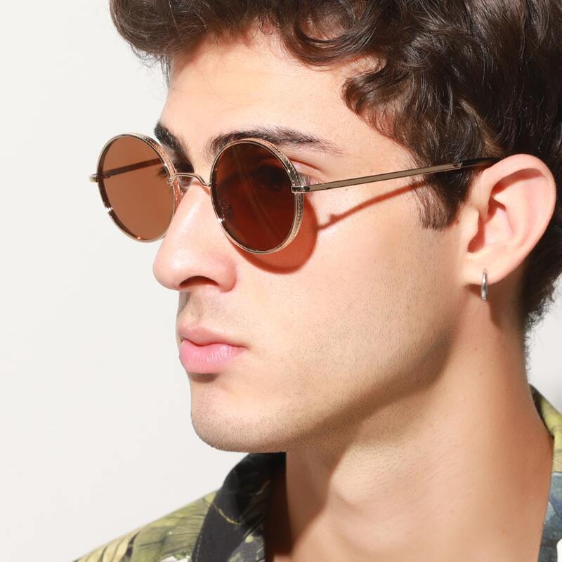 

Guys Round Frame Sunglasses, Brown