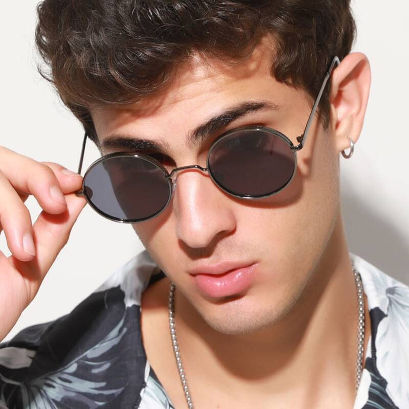 

Guys Round Frame Sunglasses, Black