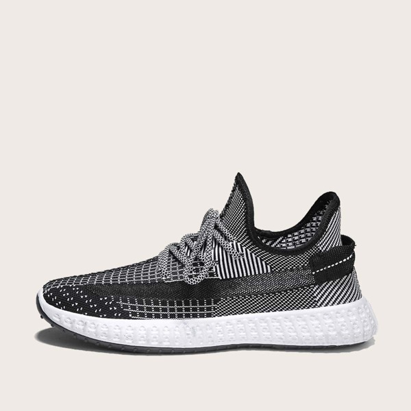 

Men Lace-up Front Knit Sneakers, Black