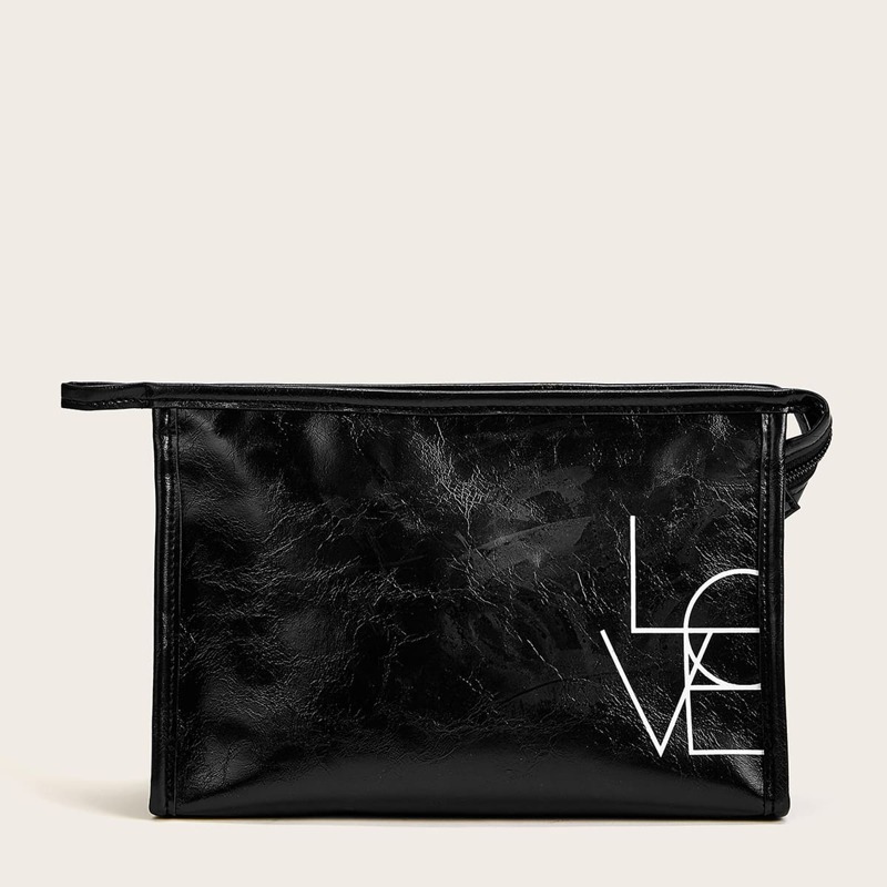 

1pc Letter Graphic Makeup Bag, Black