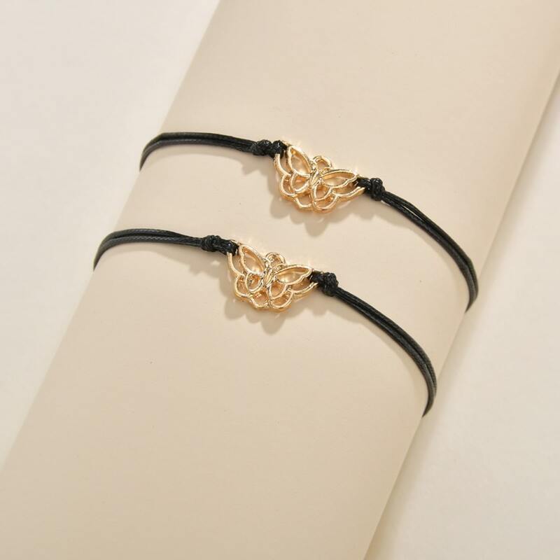 

2pcs Butterfly Decor Bracelet, Black