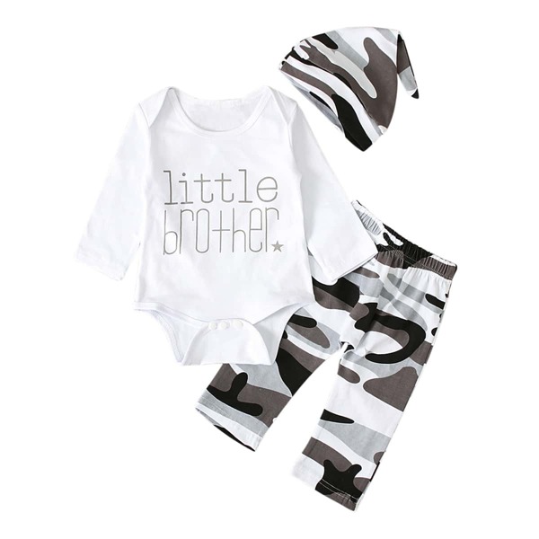 

Baby Boy Letter Graphic Bodysuit & Camo Pants & Hat, Multicolor