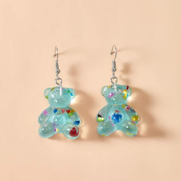 

Girls Bear Drop Earrings, Blue