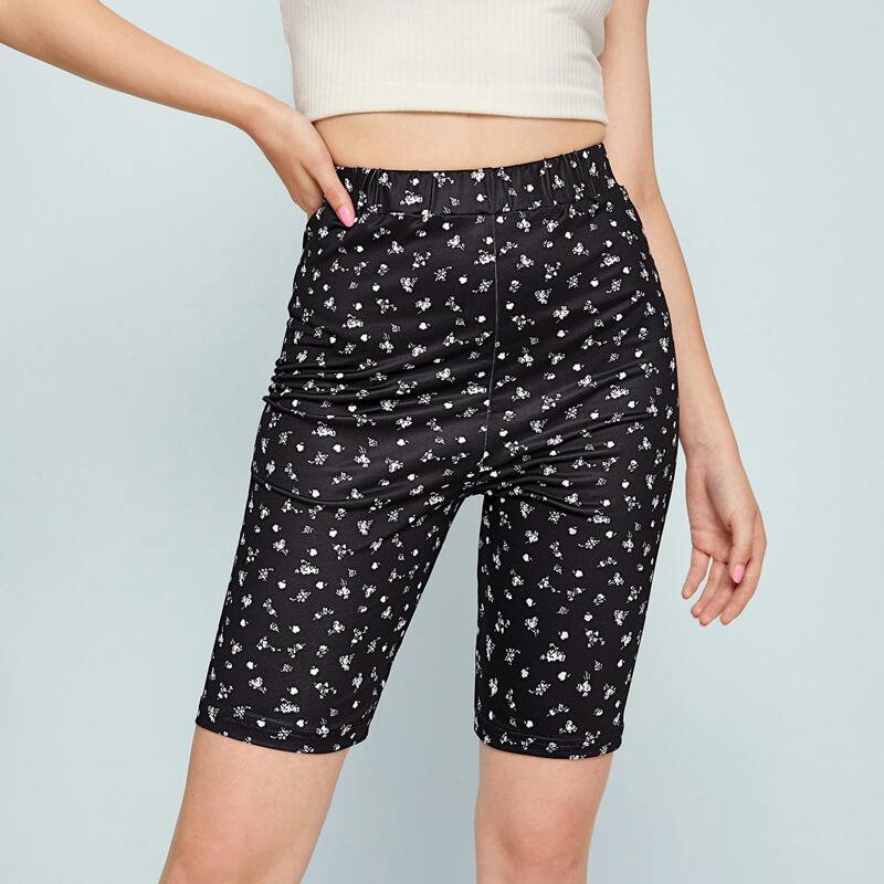 

Ditsy Floral Biker Shorts, Black