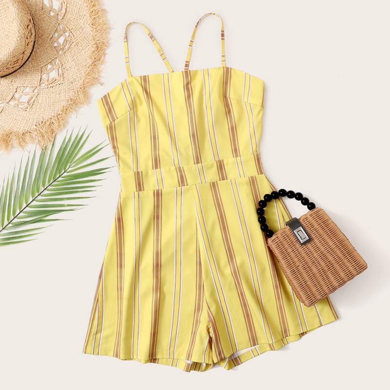 

Stripe Cami Romper, Yellow