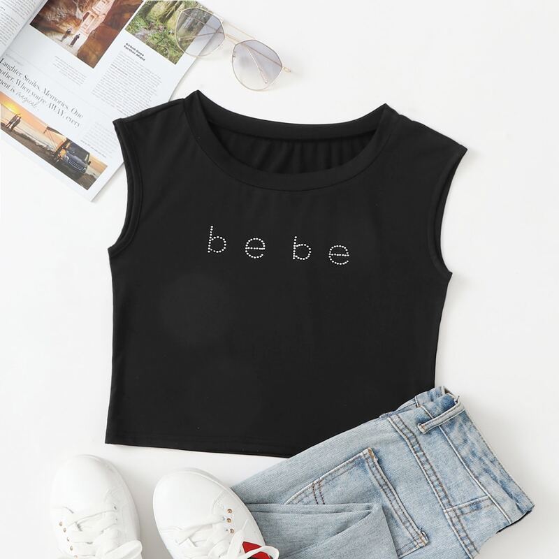 

Bebe Graphic Black Crop Top