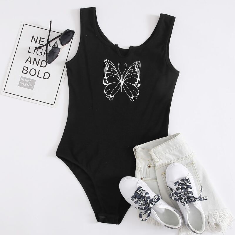 

Butterfly Tank Bodysuit, Black