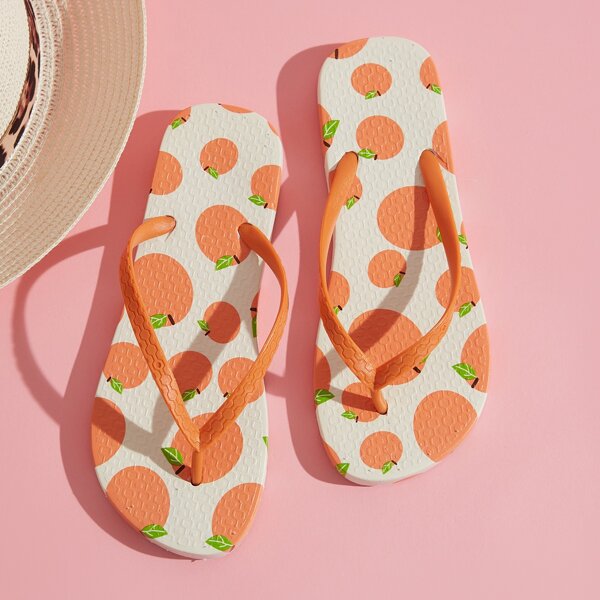 

Orange Graphic Sole Flip Flops