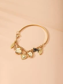 心形吊墜手鐲 - 金黃色 - 查看 3