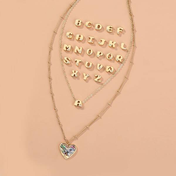 

Letter Detachable Layered Necklace, Gold