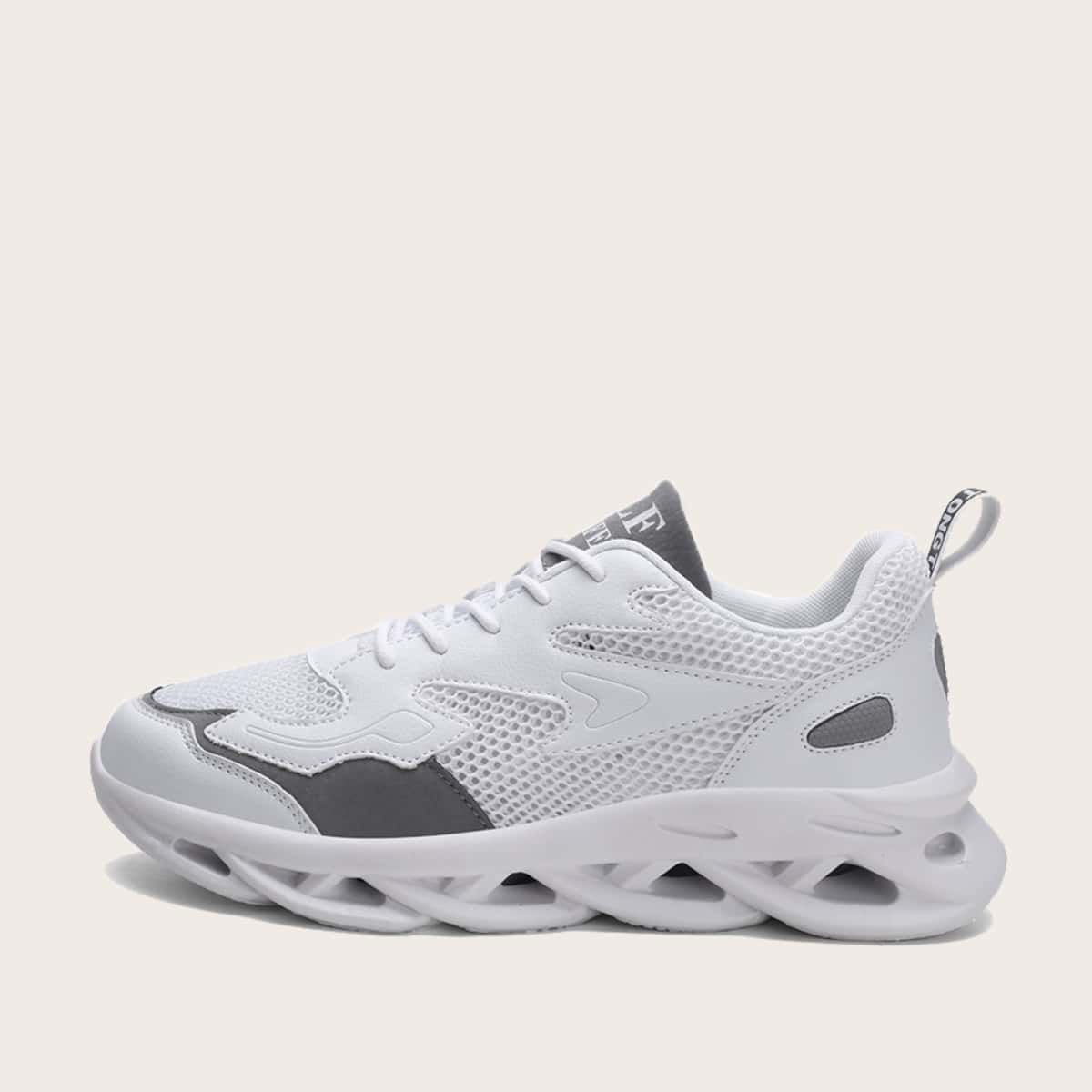 

Guys Lace-up Front Mesh Panel Chunky Sneakers, White