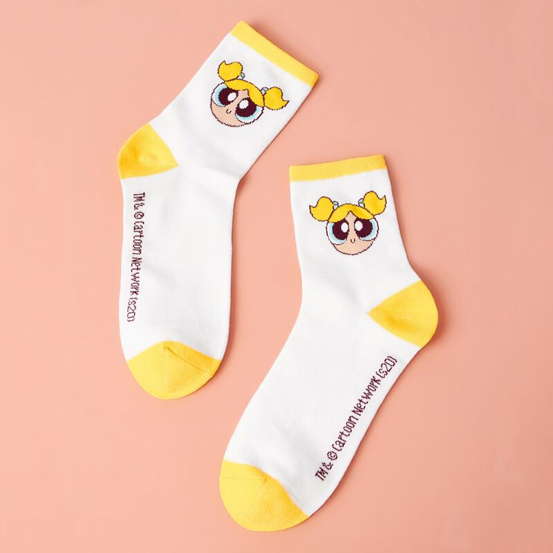 

ROMWE X The Powerpuff Girls Cartoon Graphic Socks, Yellow