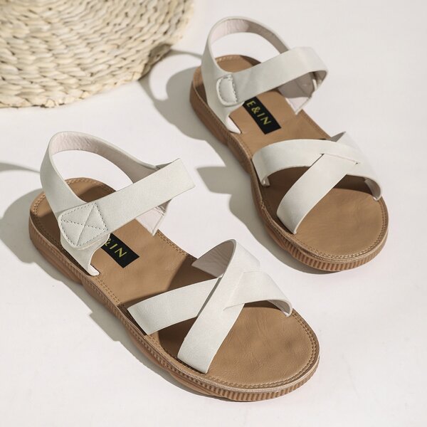 

Cross Strap Ankle Strap Sandals, Beige