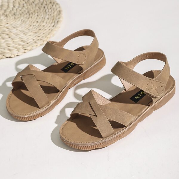 

Cross Strap Ankle Strap Sandals, Brown