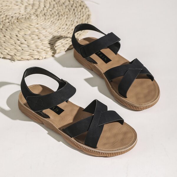 

Cross Strap Ankle Strap Sandals, Black
