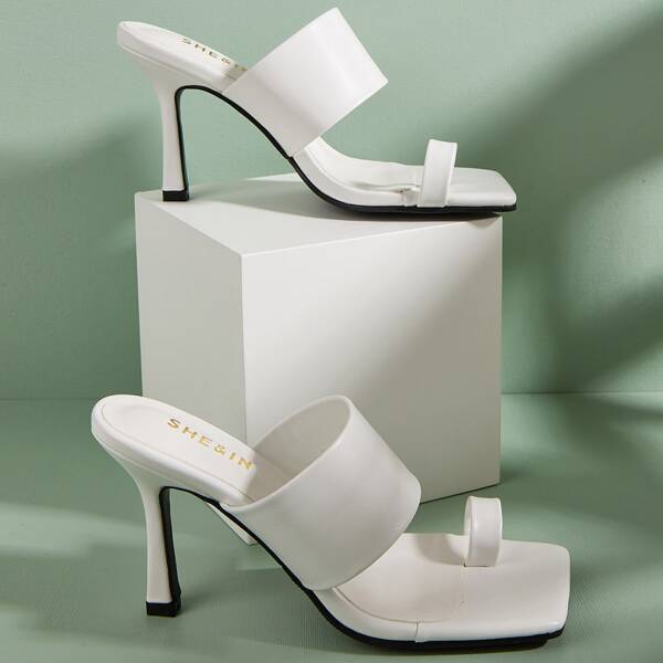 

Toe Loop Stiletto Heeled Sandal Mules, White