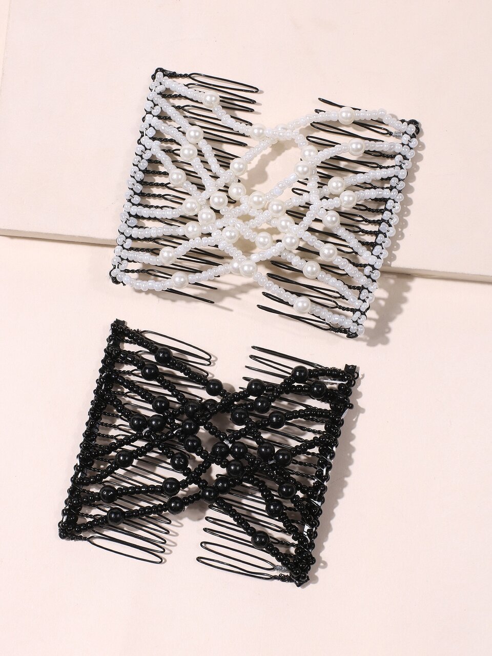 2pcs Faux Pearl Beaded Hair Comb Set Casual Hair Bun Hair Pin Hair Bun Maker Bun Hair Piece Hair Styling Pins, School Stuff, Hair Accessories, Head Accessories