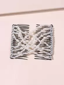 2 piezas Conjunto de peines para el cabello con cuentas de perlas falsas, pasadores para moño casual, creador de moño, accesorio para el cabello, artículos escolares, accesorios para el cabello, accesorios para la cabeza - Multicolor - Ver 4