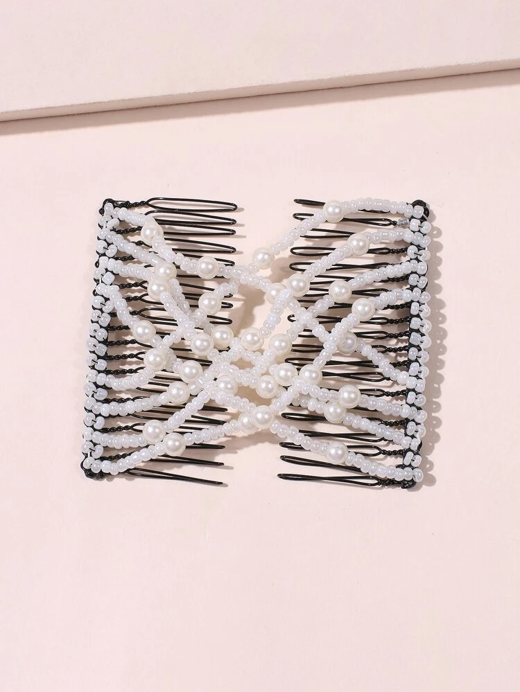 2pcs Faux Pearl Beaded Hair Comb Set Casual Hair Bun Hair Pin Hair Bun Maker Bun Hair Piece Hair Styling Pins, School Stuff, Hair Accessories, Head Accessories