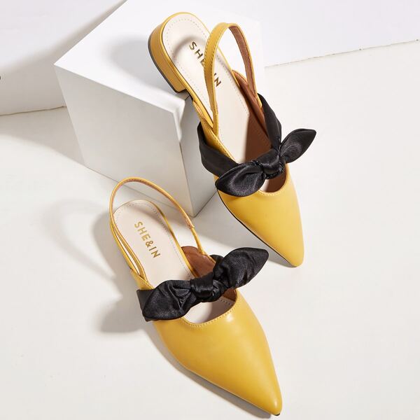 

Point Toe Bow Decor Slingback Flats, Yellow