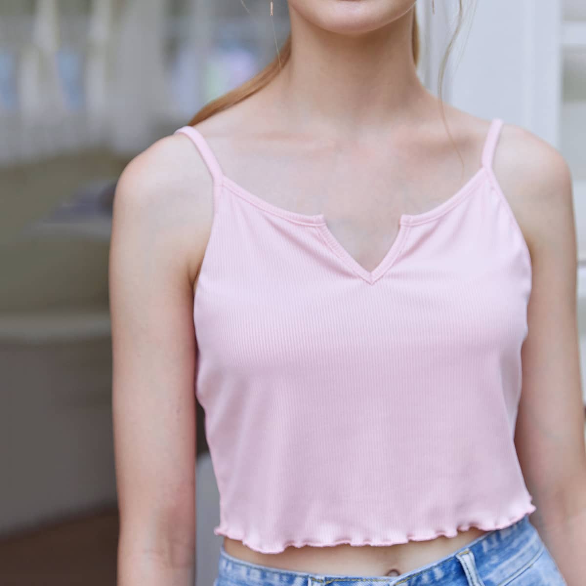 

Ribbed Crop Pink Cami, Baby pink