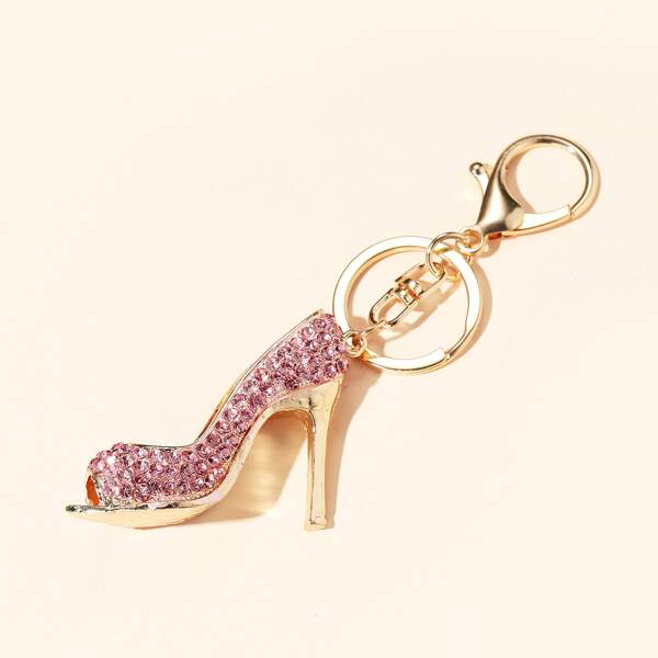 

Rhinestone Engraved Heels Charm Keychain, Pink